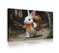 YUNART Framed Easter Wall Art for Living Room Jungle Adventurous Bunny Canvas Prints Vintage Animals Painting Picture Wall Decor 30x55cm Innerframe