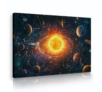 YUNART Framed Outer Space Wall Art Cartoon Planets in the Solar System Canvas Painting Prints Universe Theme Artwork for Bathroom Wall Decor 45x68cm Innerframe