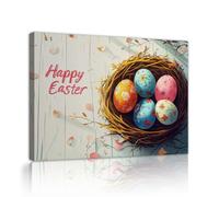 YUNART Happy Easter Theme Wall Art Vintage Wall Decor Spring Bird Nest Easter Eggs Canvas Prints for Nursery Home Bedroom Living Room 50x75cm Innerframe