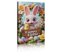 YUNART Happy Easter Wall Decor Framed Cute Bunnies and Easter Eggs Wall Art Farmhouse Spring Decorations for Home Living Room 60x105cm Innerframe