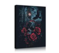 YUNART Haunted House Canvas Art Print Dark Academia Gothic Halloween Wall Decor Spooky Skull Painting Print for Bedroom Bathroom Decor 30x40cm Innerframe