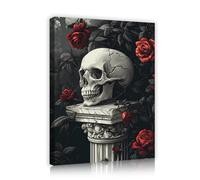 YUNART Haunted House Canvas Art Print Dark Academia Gothic Halloween Wall Decor Vintage Skull Sculpture Print for Bedroom Bathroom Decor 60x80cm Innerframe