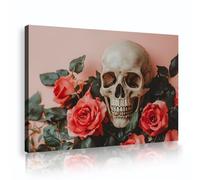 YUNART Modern Halloween Wall Art - Romantic Rose Skull Prints Pink Preppy Style Victorian Gothic Home Wall Decor for Classroom 80x120cm Innerframe