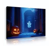 YUNART Retro Ghost Poster Farmhouse Halloween Wall Art Jack-O'-Lantern and Black Cat Dark Academia Pictures Prints Painting for Home 70x100cm Innerframe