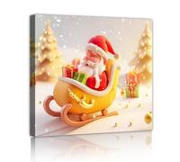 YUNART Santa with Sleigh Canvas Wall Art Christmas Themed Funny Winter Cartoon Holiday Framed Artwork Print for Living Room Bedroom 90x90cm Innerframe