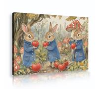 YUNART Vintage Bunny Besties Canvas Poster Rabbit Picking Fruit Print Easter Story Illustration Aesthetic Design Easter Home Art Decor 30x45cm Innerframe