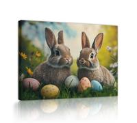YUNART Vintage Bunny Canvas Wall Art Spring Grassland Easter Eggs Wall Art Decor Cute Rabbit Artwork Picture for Bedroom Living Room 70x100cm Innerframe