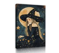 YUNART Vintage Framed Gothic Wall Art Witch and Full Moon Canvas Prints Victorian Witchy Halloween Picture Wall Decor Dark Academia Poster 40x60cm Innerframe
