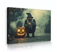 YUNART Vintage Horror Halloween Wall Art Spooky Mist Witches and Jack-O'-Lanterns Canvas Posters for Room Aesthetic Home Decor 30x45cm Innerframe