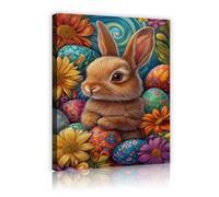 YUNART Vintage Spring Easter Theme Wall Art Decor Rustic Farmhouse Bunnies and Easter Eggs Canvas Wall Art Prints Framed for Home 40x60cm Innerframe