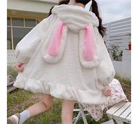 Yunbai Lolita Dress Japanese Style Autumn Winter Women Sweet Warm Jacket Kawaii Soft Lambswool Ruffles Rabbit Ears Hooded Coats Girls Parkas Outwear (Color : White, Size : Small)