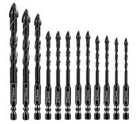 YunBey 12 Pcs Hex Shank Tungsten Carbide Drill Bits Set, 3/4/5/6/8/10/12mm Multi-Purpose Drill Bits for Wood, Glass, Marble, Metal - Heavy Duty Drilling Tools for DIY & Professional Use