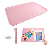 YunBey Kids Silicone Painting Mat, Pink Non-Slip & Washable Painting and Craft Mat with Measuring Ruler, Ideal for Children's Art, Crafts and DIY in the Classroom, with Storage Sleeve for Portable