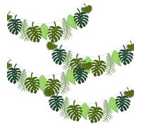 YunBey Pack of 4 Green Felt Leaf Garland for Children's Birthdays and Jungle Party Decoration