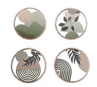 YunBey Set of 4 Boho Style Parete Decorations, Round Wooden Botanical Decor, Botanical Wall Decor with High Resolution Print for Living Room, Bedroom, Dining Room, etc