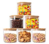 YUNCANG Glass Storage Jars 27oz [Set of 6],Clear Glass Food Storage Containers with Airtight Bamboo Lid Stackable Kitchen Canisters for Candy,Cookie,Rice,Sugar,Flour,Pasta(Square)