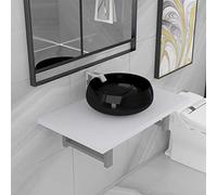 YunCangg 2-Piece Bathroom Furniture Set Ceramic White with Wall Shelf Wood Material and Metal Frame 60 x 40 x 16.3 cm Round Countertop Sink 40 cm Diameter Space Saving for Bathroom and Wash Area