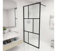 YunCangg 5mm Tempered Glass Shower Screen with Black Aluminium Frame 100 x 195 cm for Walk-in Showers, Adjustable Support Bar, Splash Resistant Shower Enclosure for Accessible Bathroom and Renovation