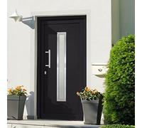YunCangg Anthracite Front Door 108 x 208 cm with Door Frame, Frame, Threshold and Lock, 5-Point Locking, 3D Hinges, Heat Protection Glazing for House, Entrance, New Construction, Renovation