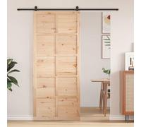 YunCangg Barn Door Natural Solid Pine 80 x 2.5 x 208 cm Space Saving Sliding Door for Indoor Spaces, Rustic Room Door for Apartment and Basement Spaces, Easy Assembly, Durable Wooden Door