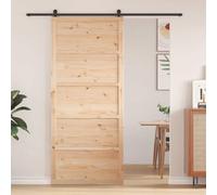 YunCangg Barn Door Natural Solid Pine 90 x 2.5 x 208 cm Sliding Door Indoor Rustic Design Space Saving for Living Room Kitchen Renovation