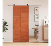 YunCangg Barn Door, Wax Brown, 90 x 208 cm, Solid Pine Wood Sliding Door, Indoor Space-Saving, Robust, Natural, Rustic Charm, for Living Room Renovation