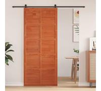 YunCangg Barn Door Wax Brown Solid Pine Wood 80 x 2.5 x 208 cm Rustic Sliding Door for Indoor Space Saving Room Door with Easy Assembly Convenience and Natural Charm