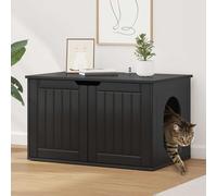 YunCangg Cat House Black Made of Wood Material 85 x 55 x 50.5 cm with Lying Surface and Cave, Includes Mounting Kit, Ideal as a Retreat and Activity for Cats in the Home, Room or Balcony