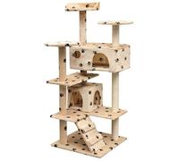 YunCangg Cat Scratching Post 125 cm with Paw Print, Beige, Sisal Scratching Furniture and Climbing Tree with Cave, Platform, Lying Surface for Playing, Climbing, Scratching and Resting in the Room or