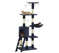 YunCangg Cat Scratching Post 138 cm Dark Blue with Sisal Columns, Scratching Furniture with Cave, Lying Surface, Platform and Toy for Climbing, Scratching, Sleeping and Activity in the Home or Room