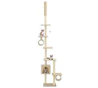 YunCangg Cat Scratching Post with Sisal Scratching Posts 260 cm Height Beige Multi Tier Climbing Tree with Cave Platform Toy Lying Surface Ideal for Scratching, Climbing, Sleeping, Playing in the Home