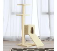 YunCangg Cat Scratching Post with Sisal Scratching Posts and Platforms, Cream, 92 cm, Cat Tree with Cave, Lying Surface, Ramp for Climbing, Scratching, Playing and Resting in the Room or Balcony