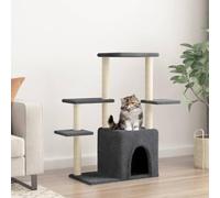YunCangg Cat Scratching Post with Sisal Scratching Posts and Plush Cover, Dark Grey, 97.5 cm Height, Climbing Tree, Cat Tree with Lying Surface, Cave and Platform for Playing, Scratching