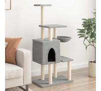YunCangg Cat Scratching Post with Sisal Scratching Posts and Plush, Light Grey, 131 cm Height, Cat Tree with Cave, Lying Surface and Platform for Climbing, Scratching, Playing and Resting in the Room