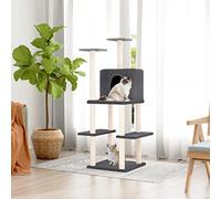 YunCangg Cat Scratching Post with Sisal Scratching Posts, Dark Grey, 144.5 cm, Cat Tree with Cave, Lying Surface and Platform for Climbing, Scratching, Playing and Resting in the Room or on the