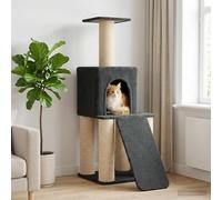 YunCangg Cat Tree with Sisal Scratching Posts and Integrated Cave, 146 cm High, Dark Grey, Plush Covered, with Lying Surfaces, Platform and Scratching Furniture for Climbing and Playing in the Home or