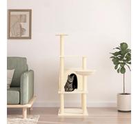 YunCangg Cat Tree with Sisal Scratching Posts Cream 132 cm Cat Tree with Cave, Lying Surface, Platform and Climbing Tree for Scratching, Playing, Sleeping and Retreating in the Home or Room