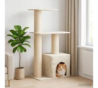 YunCangg Cat Tree with Sisal Scratching Posts, Cream, 133 cm, Multi-Level with Cat Cave, Lying Surface and Platform for Scratching, Climbing, Playing and Resting in the Living Room or Bedroom