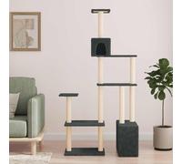 YunCangg Cat Tree with Sisal Scratching Posts, Dark Grey Cat Tree with Lying Surface and Cave, 177.5 cm High Climbing Tree for Home, Room and Balcony for Activity and Rest