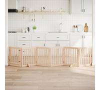 YunCangg Dog Gate with Door Foldable Poplar Wood 6 Panels 300 cm Freestanding for Small Dogs with Door Lock and Sturdy Feet Ideal for Living Room Kitchen Stairs Protection and Security