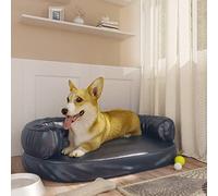 YunCangg Ergonomic Dog Bed with Foam, Dark Blue Faux Leather Cover, 75 x 53 cm Cushion with Non-Slip Edge, Pet Bed for Dogs, Comfortable Sofa Bed for Living Room and Car