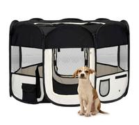 YunCangg Foldable Puppy Playpen with Sturdy Steel Frame, 110 x 110 x 58 cm, Black, with Carry Bag, Zip Door, Mesh Roof, Side Pockets for Toys, Ideal for Training