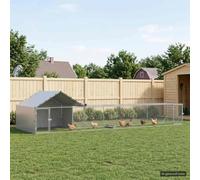 YunCangg Galvanised Steel Chicken Coop with Roof and Yard, Weather Resistant, 7 x 2 x 1.5 m, Large Small Animal Cage with Safe Run for Rabbits, Guinea Pigs, Hamsters and Rodents