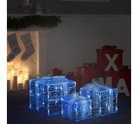 YunCangg LED Gift Boxes, Pack of 3, Acrylic Christmas Decoration, Cool White with 48 LEDs, 8 Lighting Modes, Waterproof Battery Compartment for Indoor, Outdoor, Garden, Balcony, Patio