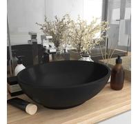 YunCangg Luxurious Oval Wash Basin, Matt Black Ceramic, 40 x 33 cm, Countertop Basin for Bathroom, Guest Bathroom, with Drainage Hole, 4.5 cm, Space Saving and Easy Care
