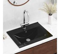 YunCangg Luxury Ceramic Wash Basin, Rectangular, Black, 60 x 46 cm with Tap Hole, Built-In Washbasin, Wall Basin for Bathroom, Hand Washbasin, Countertop Basin, Easy-Care