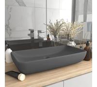 YunCangg Luxury Rectangular Matt Dark Grey 71 x 38 cm Ceramic Countertop Basin for Bathroom Guest Washroom with Drain and Tap Hole Easy Care Space Saving Modern