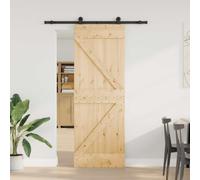 YunCangg Narvik Solid Pine Sliding Door with Powder Coated Steel Rail 152.5 x 210 cm, Natural and Black, Space Saving for Indoor Spaces, Easy Access, Modern Design