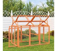 YunCangg Outdoor Enclosure Brown Made of Solid Pine Wood 141 x 94 x 104 cm with Wire Mesh, Folding Roof, Side Doors, Safe Run for Rabbits, Guinea Pigs, Hamsters and Small Animals