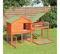 YunCangg Rabbit Hutch Brown Solid Pine Wood 185.5 x 60.5 x 109.5 cm with Two Levels, Ramp, Waterproof Roof and Leak-Proof Floor Tray for Rabbits, Guinea Pigs, Small Animals